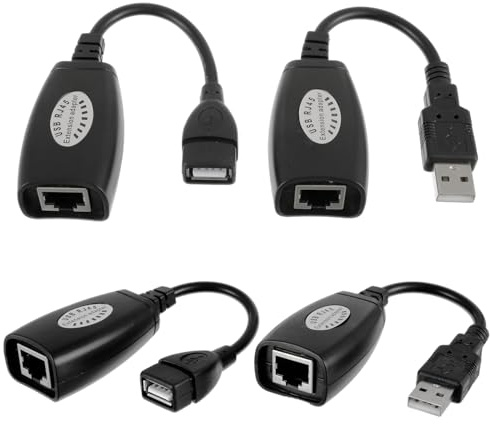 JAMHER 2 Par RJ45 a USB2.0 Extensión Adaptador, USB 2,0 Ethernet para Cable de extensión Cat5e/Cat6 se Aplica para Mouse, Teclado, Impresora, cámara