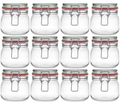 Flaschenland - 12x Drahtbügelgläser 634 ml, Einmachglas, luftdichtes Vorratsglas zur Aufbewahrung von Gewürzen, anderen Lebensmitteln oder Meal Prep, Gläser mit Drahtbügelverschluss | Made in Germany