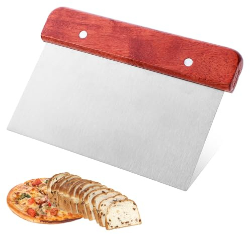 Apausvcm Dough Card Stainless Steel 16 cm Large, Dough Scraper Stainless Steel with Wooden Handle, Dough Cutter, Pastry Scraper, Dough Spatula, Scraper, Kitchen Dough Knife for Cutting Dough, Pizzas