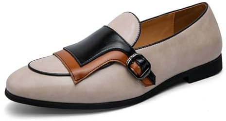 DXSYGMBN Zapatos Hombre Elegantes Monkstrap para Oficina, Eventos Formales Y Estilo Business Casual,Beige,46 EU
