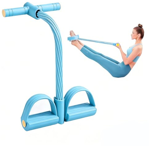Garegce Banda de resistencia de pedal de 6 tubos, cuerda de tracción para sentarse, entrenador abdominal con pedal de pie, equipo de entrenamiento en casa de cuerpo completo para abdominales, piernas