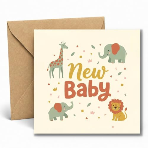 Edition Seidel Premium carte de naissance carrée avec enveloppe. Carte de vœux naissance bébé fille Welcome motif animal (EQ199 SW026)