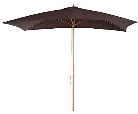 Outsunny 2 x 3m Wooden Garden Parasol Umbrella Outdoor Sun Shade Canopy, Table Market Umbrella with Vent, 38 mm Pole, Rope Pulley Mechanism, Dark Coffee