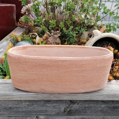 Italienischer ovaler Blumenkasten echt Terrakotta 33 cm, Blumenkübel, Balkonkasten für Garten und Wohnung Terracotta Mediterran Balkon Pflanztopf