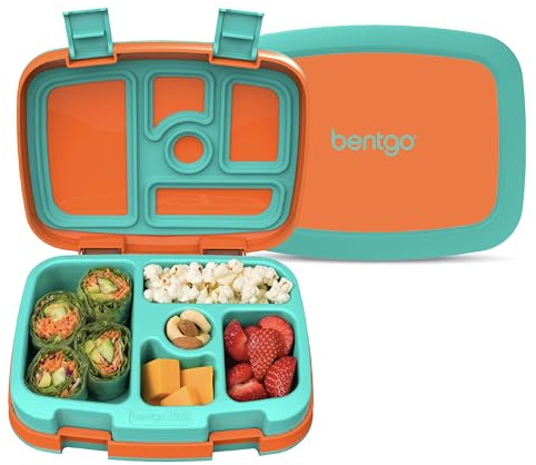 Bentgo Kids Bento-Style 5-Compartment Leak-Proof Lunch Box - Ideal Portion Sizes for Ages 3 to 7 - Durable, Drop-Proof, Dishwasher Safe, PFAS & BPA-Free & Made with Food-Safe Materials (Orange)