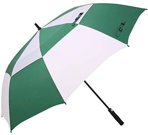 Doubwell golf umbrella large oversize 68 inches air vent double canopy windproof automatic straight rain umbrellas for men and women (white/Deep green)