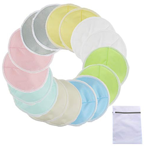 Jakuva 16 Pack Organic Nursing Pads with Laundry Bag, Reusable Breast Pads Nipple Pads, Leak-Proof, Washable Nipplecovers for Breast Feeding (Medium, 3.9)