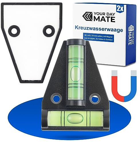 Magnetische T-Wasserwaage, 2 Stück, in Schwarz, Kreuzwasserwaage mit zwei Libellen, Kreuzwaage Wohnmobil, Pyramidenwaage für Wohnwagen, Zwei-Weg Wasserwaage, 2D Wasser Waage, Kreuzlibelle Camping