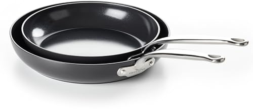 GreenPan Barcelona Hard Anodized Healthy Ceramic Nonstick 2-Piece Frying Pan Skillet Set, 24 cm & 28 cm, PFAS Free, Stainles Steel Handle, Extra Strong Scratch Resistant, Induction, Oven Safe, Black