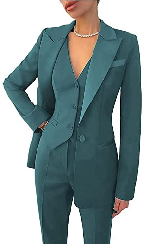 Leader of the Beauty Conjunto de 3 piezas para mujer, traje de trabajo, chaqueta, chaleco, pantalones, negocios, traje de fiesta, Teal, XL