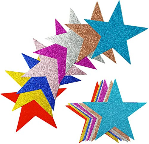80 ritagli di stelle glitterate di carta a forma di stella per decorazioni da parete in aula per decorazioni da parete per feste, lunghezza 6 pollici, 8 colori