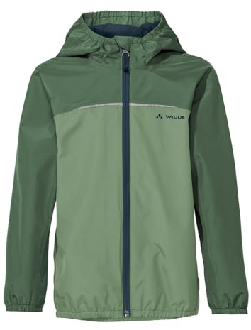 VAUDE Regenjacke Kinder Turaco III in Grün – wasser- & winddichte Outdoor-Jacke für Kinder, atmungsaktiver Kinder Windbreaker mit Kapuze – Größe: 98