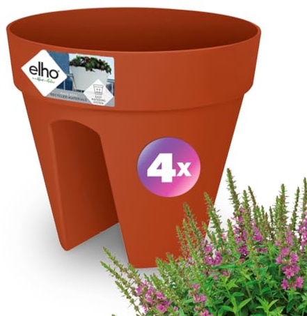 Gardebruk® 4X Blumentopf loft urban Balkonhalterung 29x26cm Überlaufrohre Rund Blumenkasten Pflanzkasten Balkonkasten Übertopf Pflanzkübel Terracotta