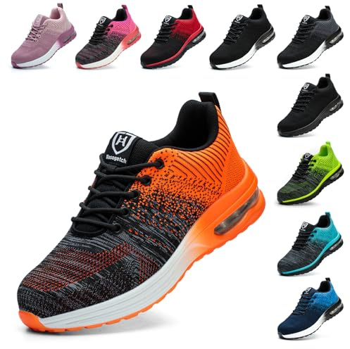 Baofular Safety Trainers Men Womens Steel Toe Trainers Lightweight Comfortable Safety Shoes Work Trainers Non Slip & Breathable Orange 4 UK 37 EU 235