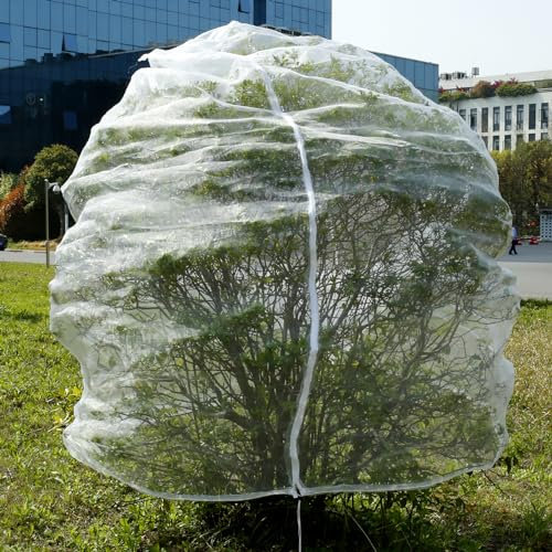 Filet de protection contre les insectes, 3 x 3 m, à mailles fines, avec fermeture éclair et cordon de serrage, pour jardin, arbres fruitiers, plantes, fleurs, protection contre les oiseaux, blanc, 3 x