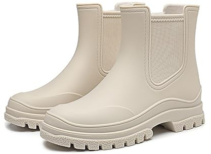 Spesh Ankle Wellies for Women, Waterproof Women's Short Rain Boots Chelsea Boots Short Wellington Boots for Women(Beige)