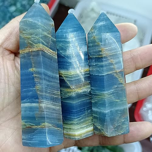 SSOPTMCB Natural Blue Lex Stone Little Pillar Crystal Ore Home Office Decoration Ornaments Quartz crystal(Size:3pcs)