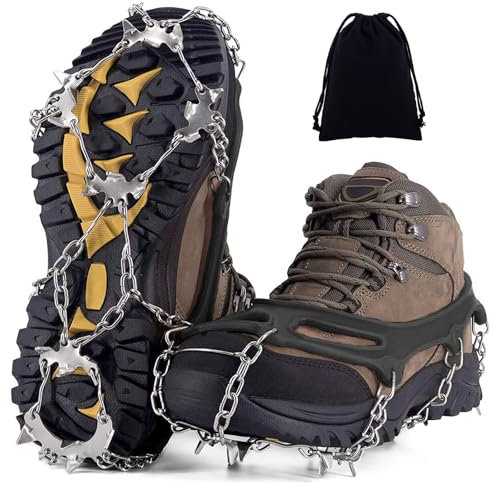 Getyjoe Steigeisen Grödel für Bergschuhe, Spikes für Wanderschuhe 19 Zähne Edelstahl Anti Rutsch Schuhspikes Schuhkrallen Eisspikes mit Aufbewahrungstasche für Wandern Trekking Klettern Angeln Outdoor