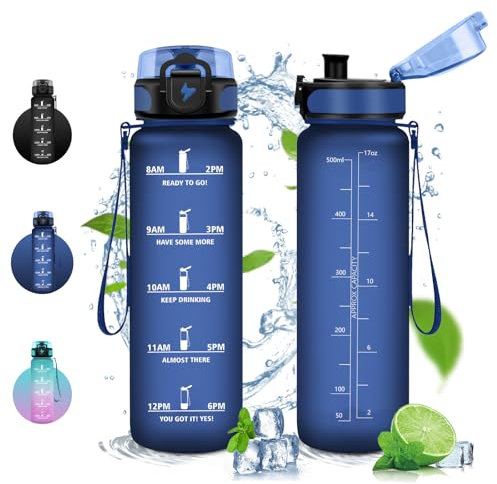 Vikaster Botella agua, 500ml Botella, sin BPA, Botella Agua con Filtro, Botella agua reutilizable, para Escuela, Viajar, Deporte, Running, Bicicleta, Gimnasio