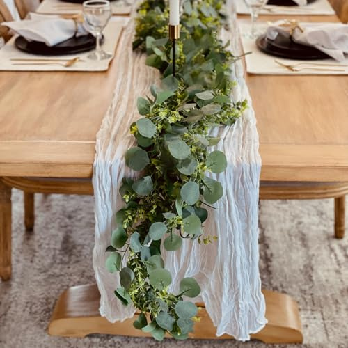 CQURE 3 Pack 5.9ft Eucalyptus Garland, Artificial Greenery Garland Fake Silver Dollar Eucalyptus Leaves Spring Wreath Vines for Wedding Table Party Mantle Bedroom Wall Room Decor