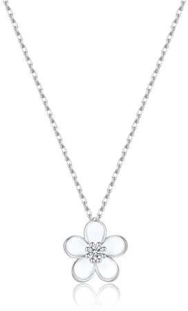 SLUYNZ Solid 925 Sterling Silver Flower Choker Necklace for Women Teens Girls White Flower Pendant Necklace Spring (A-Silver)