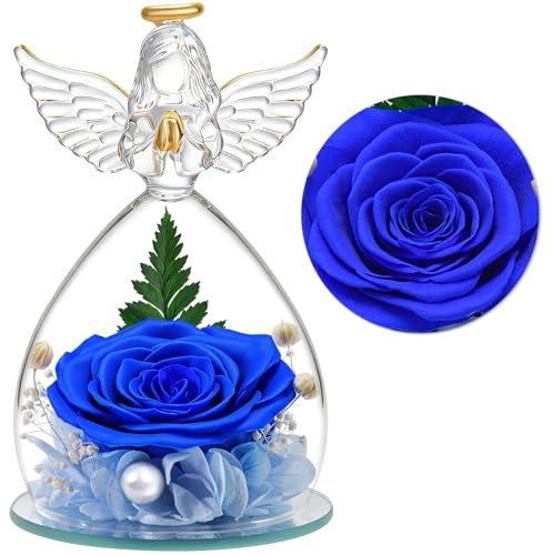 YiHuaHua Regalos Navidad de Angel para Mamá Ella, Rosa Eterna en Cúpula de Cristal de Angel, Flores Preservadas Regalos Navidad Mama Abuela San Valentín Dia De la Madre Aniversario Pareja