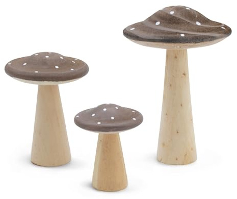 Spetebo Trädekoration, svamp, set om 3 för att ställa upp – 14 cm | 10 cm | 7 cm – träflugsvamp, figur för höstdekoration – träsvamp, dekorationspils, skogssvamp, höstdekoration, bordsdekoration