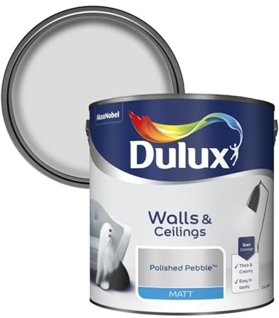 Dulux Walls & Ceilings Matt Emulsion Paint, Long-Lasting, Easy-To-Apply, Quick Drying, Perfect For Living Rooms, Bedrooms, Hallways, Kitchens, Indoor & Outdoor Use, 2.5L, (Polished Pebble)