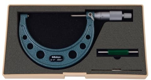 Mitutoyo 103-218 Outside Micrometer, Baked-enamel Finish, Ratchet Stop, 3-4 Range, 0.0001 Graduation, +/-0.00015 Accuracy