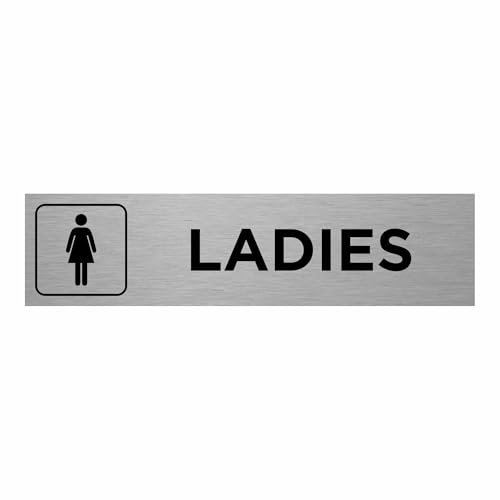 Slimline Aluminium Ladies Symbol Toilet Sign from ViroDisplay® – Brushed Silver 200 x 50mm – Durable Printed Surface – Self-Adhesive Fixing (1)