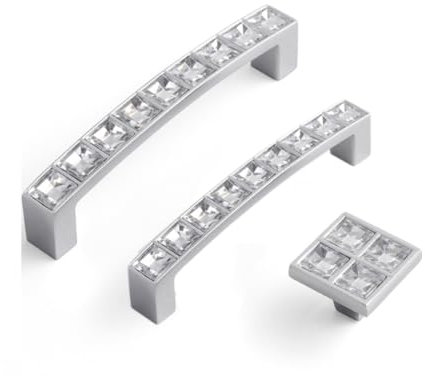 voleseni Maniglie per cassetti in Vetro Diamantato, Chiaro Strass Cristallo Mobiletto Tirare Maniglie Manopole per Comò Mobiletto Armadio Cucina (64mm)