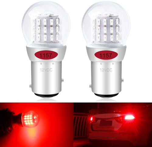 DEFVNSY - Paquete de 2 - Rojo 1157 BAY15D 2057 2357 7528 Luz LED extremadamente brillante 3014 39 Bombillas de repuesto SMD para luces de freno traseras - 12V DC