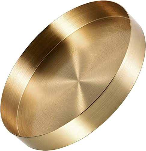 CXtech Plateaux de Rangement en Métal Doré, 22cm Plateau de Service Or Rond en Acier Inoxydable, pour Serviettes, Bijoux, Bougies, Articles de Toilette, Vaisselle de Cuisine, Boissons, Dessert