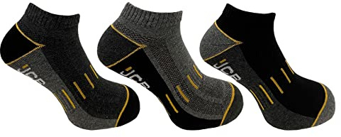 JCB - Cotton Trainer Socks Men - 3 Pack - Black/Grey - UK 6-8.5 EUR 39-43/UK 9-12 EUR 44-47 - Active Men's Trainer Liners