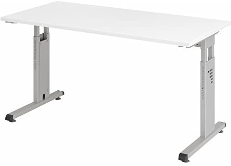 hjh OFFICE Schreibtisch MEGA höhenverstellbar 140 x 67 Weiß/Silber