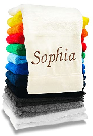 Handtuch mit Namen | Personalisierte Handtücher in 3 Größen | Badetuch, Duschtuch mit Namen Bestickt aus Baumwolle | Saunatuch Groß | Badehandtuch Bestickt mit Wunschtext (50 x 100 cm, Hellgrau)