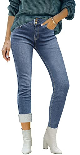 Utyful Dark Navy Jeggings for Women - Fleece Lined, Butt Lifting, Thermal Leggings - Denim Blue Size Small (Fits Size 4 / 6)