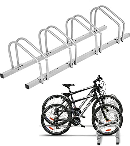 GYMAX Supports à Vélos avec 4/5 Emplacements, Râtelier pour Vélo en Acier avec Largeur Maximale de 55MM, Support de Rangement à Fixer au Sol ou au Mur pour Garage (120 x 32,5 x26 cm)