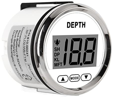 CUEI Sondeur de Profondeur, 12V 100m Anti buée et détecteur de Profondeur étanche, détecteur de Profondeur de Bateau avec transducteur, jauge de Profondeur rétroéclairée pour Yachts, Bateaux de pêche