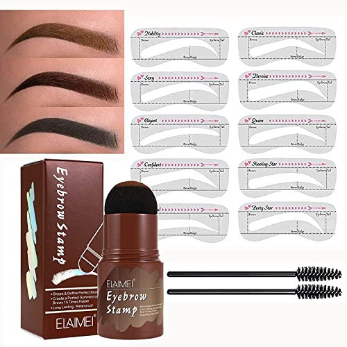 Augenbrauenstempel wasserdicht, Wiederverwendbares Makeup Brow Stamp Brauenpuder Schablonen Augenbrauen Stift Pinsel Kit，1 Step Brow Stamp Shaping Kit 10 Augenbrauen Schablonen Stempel