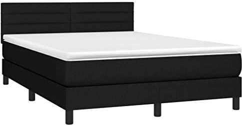 vidaXL Boxspringbett mit Matratze LED Doppelbett Bett Polsterbett Bettgestell Bettrahmen Lattenrost Schlafzimmerbett Hotelbett Schwarz 140x200cm Stoff