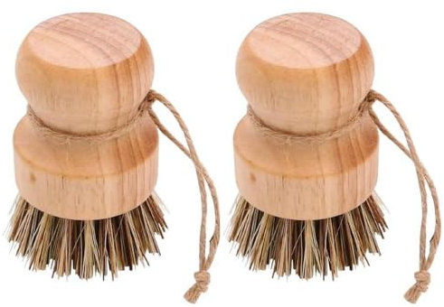 Tiardey 2PCS Bamboo Dish Brush Wooden Washing up Brush Eco Natural Wood Sisal Fibre Bristle Dish Brush for Dish Washing Cast Iron Pots Pans Skillet Sink