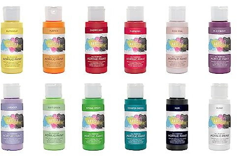 Artiste set med 12 akrylfärger med botaniskt tema, 59 ml/2,2 oz, snabbtorkande professionell konst, hantverk och hobbykonstnärer färg, resekonstnärer, vibrerande färger, vattenbaserade färger täcker