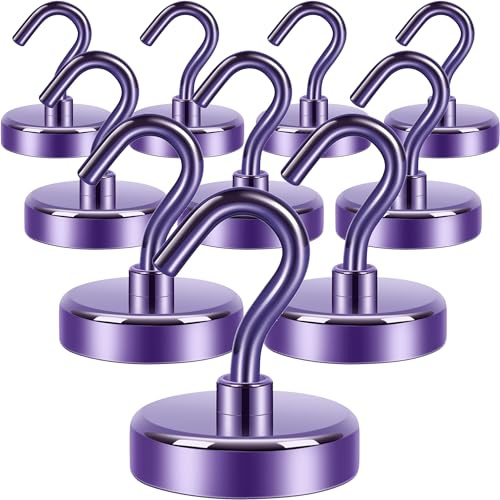 Neosmuk Magnetic Hooks, Heavy Duty 85lb+ Strong Magnet Hook for Cruise Cabins, Cruise Ship Essentials for Hanging, Metal Wall Refrigerator Hangers (Purple, 10 Pack)