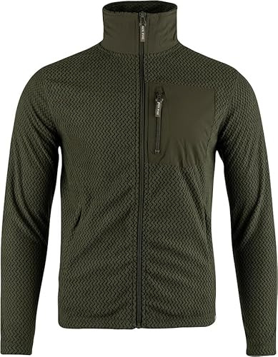 JACK PYKE Men’s Lightweight Fleece Jacket, Long Sleeve Fleece Top with Contrast Collar, Elbow Patches & Zipped Pockets, Ideal for Hiking, Hunting & Country Wear – Dark Olive, XL