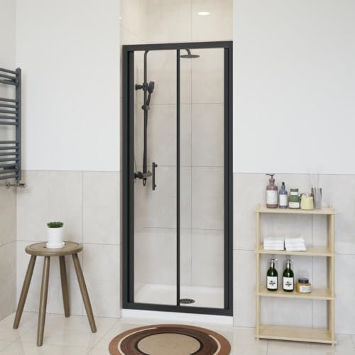 NRG 700 x 1900mm Bathroom Bi- Fold Shower Door Shower Enclosures Black Framed 6mm Glass