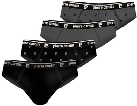 pierre cardin underwear Slip Homme Coton, sous-vêtements Homme, Hypoallergénique, Maintien sans comprimer (Lot de 4), Taille XL - Noir/Gris