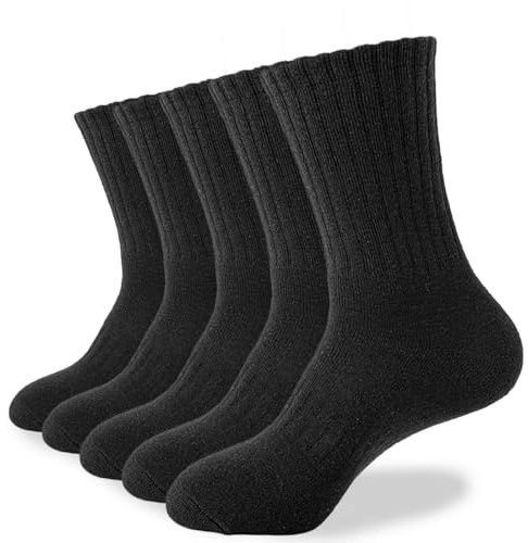 Josnown Mens Wool Hiking Socks 5 Pairs Thick Warm Winter Socks Thermal Cozy Cushion Boot Socks for Cold Weather, Size 7-12