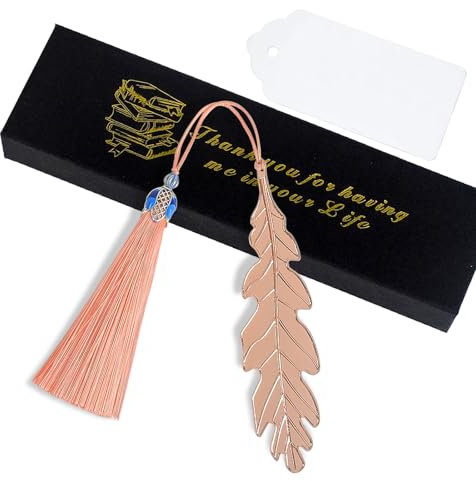 Metall Blatt Lesezeichen Quasten Anhänger Geschenk Personalisiert Buch Zubehör Set DIY Dank Kart Klein Charm Kett Basteln Deko Geburtstag Weihnachtsgeschenke für Frau,Lehrerin,Damen,Freund (Roségold)