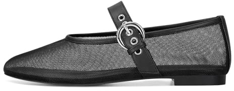 MICIFA Ballerine da donna in rete leopardata, punta rotonda, con fibbia Mary Jane, comode, casual, Rete nera., 38.5 EU
